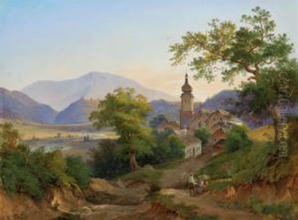 Motiv Aus Dem Oberosterreichischen Salzkammergut Oil Painting by Anton Schiffer