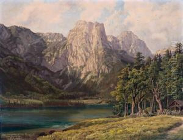 Der Pakenstein Ober Dem Gaiswinkel Am Grundlsee Oil Painting by Anton Schiffer