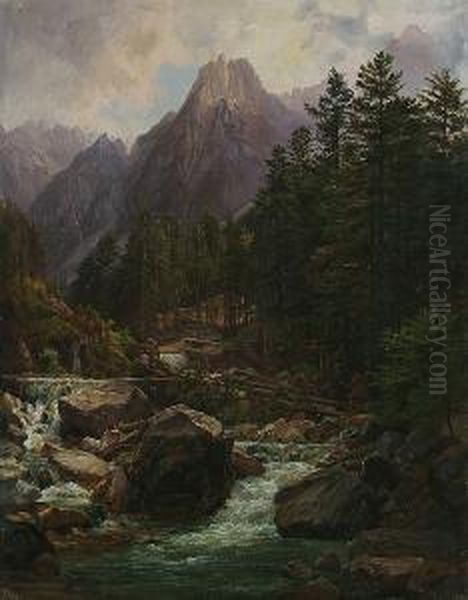 Parthie Am Wege Nach Dem Gosau See Oil Painting by Anton Schiffer