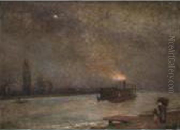 River At Dawn Oil Painting by Jakub Schikaneder