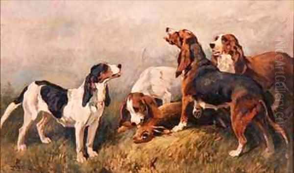 Hounds with a Hare Oil Painting by John Emms