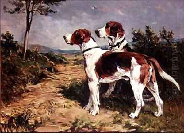 Two Hounds in a Landscape 2 Oil Painting by John Emms