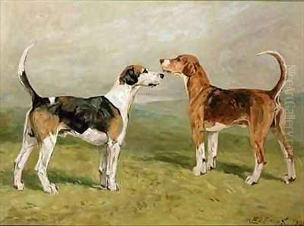 Two Hounds in a Landscape Oil Painting by John Emms