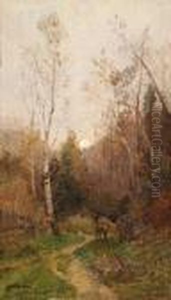 Waldlandschaft Bei Mondlicht Oil Painting by Emil Jakob Schindler