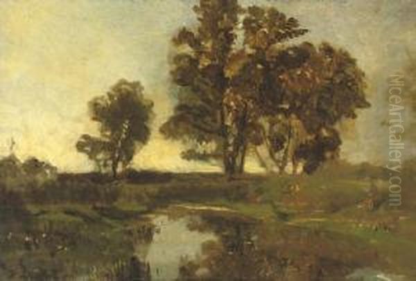 Praterauen Bei Wien: By The Pond Oil Painting by Emil Jakob Schindler