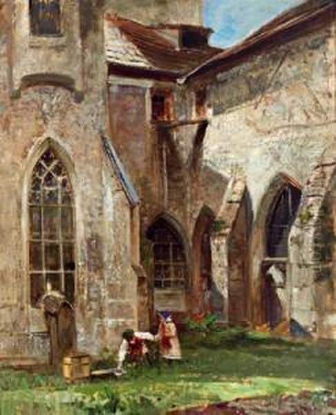 Fassade Der Neuberger Kirche In Der Steiermark 1868 Oil Painting by Emil Jakob Schindler