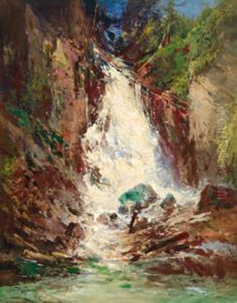 Cascata In Alta Montagna Oil Painting by Emil Jakob Schindler