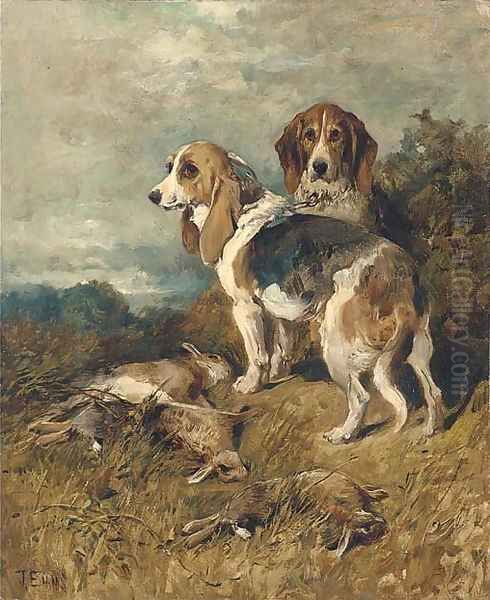 Hounds with the day's bag Oil Painting by John Emms