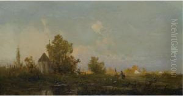 Aus Dem Marchfeld (view Of Marchfeld) Oil Painting by Emil Jakob Schindler