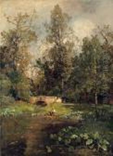 Landschaft Bei Hacking Oil Painting by Emil Jakob Schindler