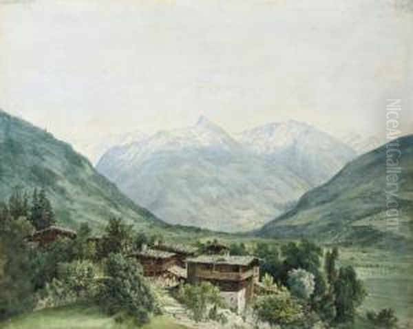 A Panoramic View Of The Village 
Of Hofgastein In The Salzburg Alps, With The Peaks Of The Oil Painting by Karl Friedrich Schinkel