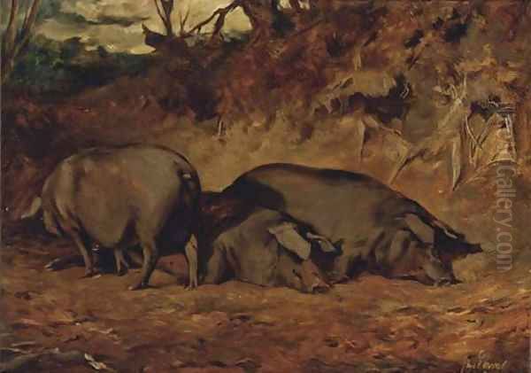 Pigs in a wood Oil Painting by John Emms