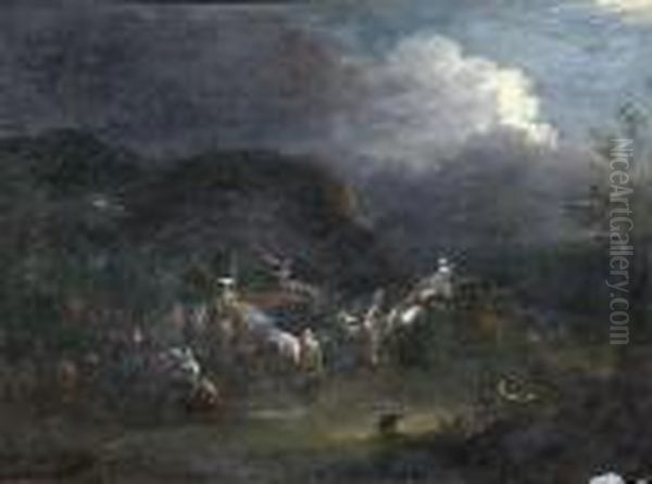 Nachtliche Landschaft Mit Rastender Reisegesellschaft Oil Painting by Maximilian Joseph Schinnagl