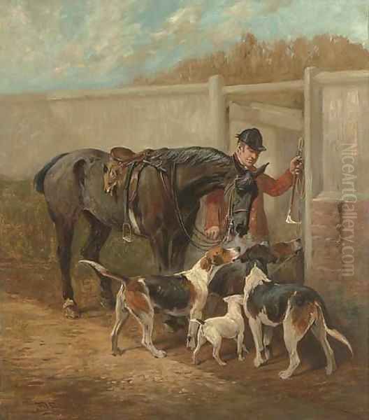 The End of the Day a huntsman returning to kennels Oil Painting by John Emms