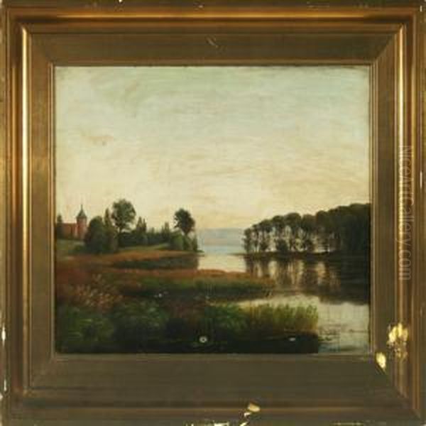 Landscape With The Chapel Of Skanderborg Castle Oil Painting by August Heinrich Schiott