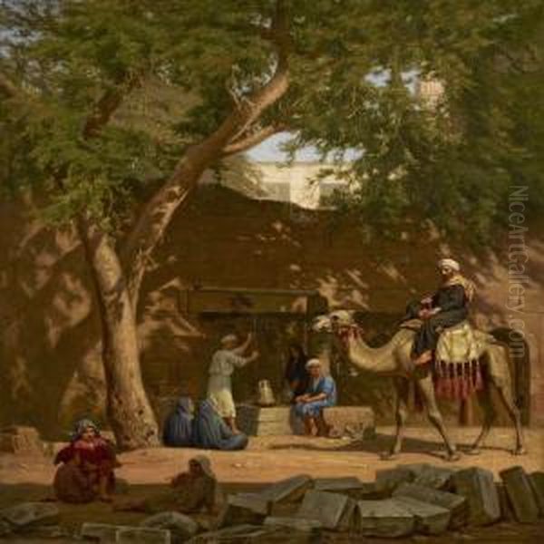 Northafrican Citylifeby A Well Oil Painting by August Heinrich Schiott