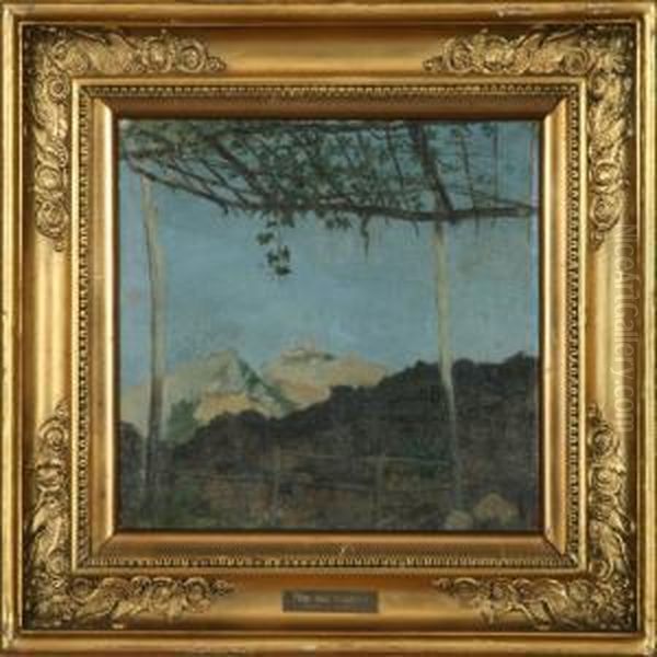 A Southern Landscape With Mountains. Signed Monogram Oil Painting by August Heinrich Schiott