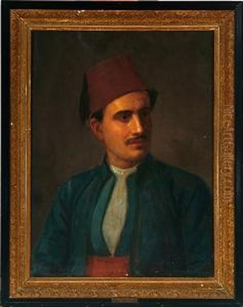 A Turkish Man With A Red Fez. Signed Monogram. Oil On Canvas. 66 X 48 Cm Oil Painting by August Heinrich Schiott