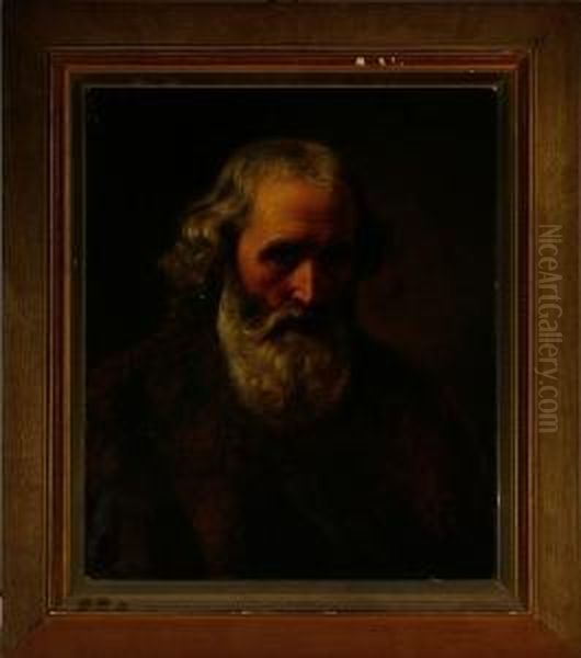 A Study Of An Old French Man Oil Painting by August Heinrich Schiott