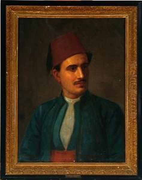 A Turkish Man With A Red Fez Oil Painting by August Heinrich Schiott