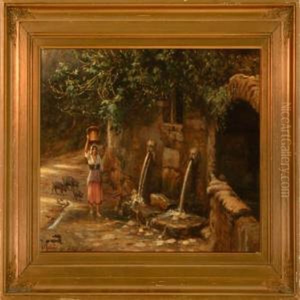 Italian Street Scene Oil Painting by N. F. Schiottz-Jensen