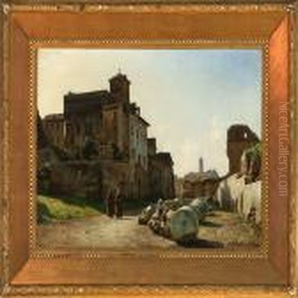 Street Scene, Forum Romanum In Rome Oil Painting by N. F. Schiottz-Jensen