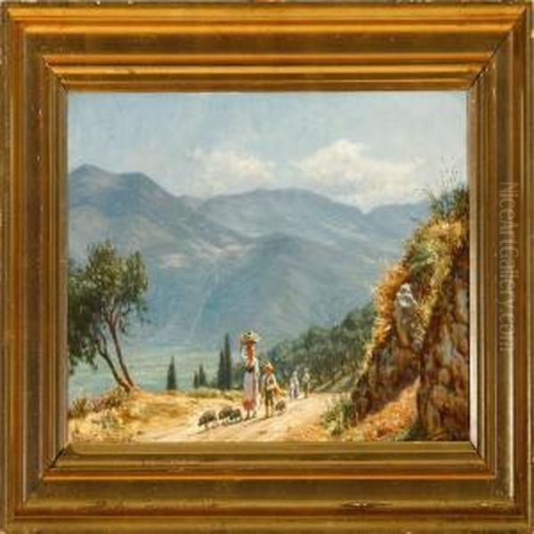 Italian Peasant Family In The Mountains Oil Painting by N. F. Schiottz-Jensen