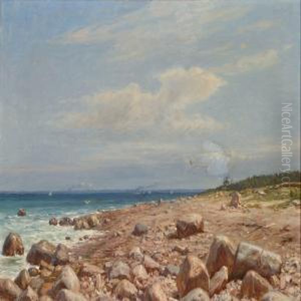 Coastal Scenefrom Hornbaek Beach, Denmark Oil Painting by Niels Frederik Schiottz-Jensen