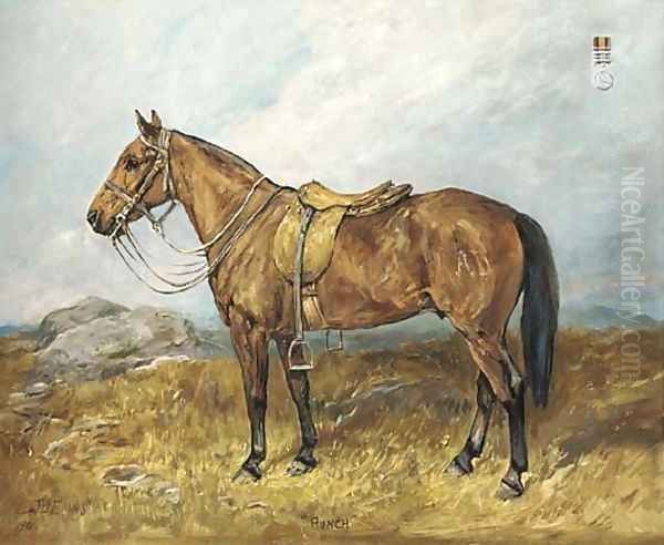 Punch, a saddled military pony, in a landscape Oil Painting by John Emms