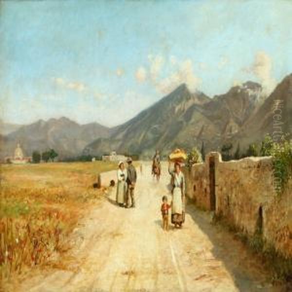 Italianlandscape From Vesuv Oil Painting by Niels Frederik Schiottz-Jensen