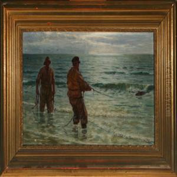 Two Fishermen Oil Painting by Niels Frederik Schiottz-Jensen