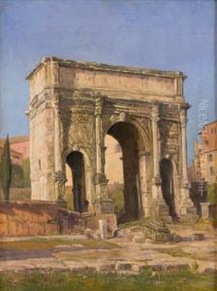 Arco Di Settimio Severo Oil Painting by Niels Frederik Schiottz-Jensen