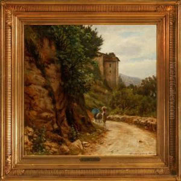 From A Mountain Road In Anticoli, Italy Oil Painting by Niels Frederik Schiottz-Jensen