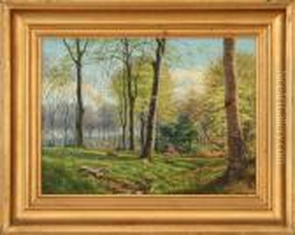 Sunny Spring Forest Scenery Oil Painting by Niels Frederik Schiottz-Jensen