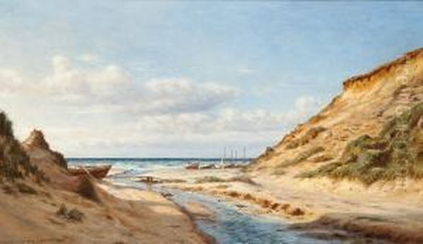 A Summer's Day At Lonstrup Beach Oil Painting by Niels Frederik Schiottz-Jensen