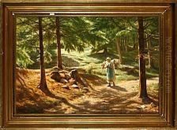 A Forest Scenery From Bornholm Island, Denmark Oil Painting by Niels Frederik Schiottz-Jensen