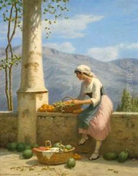 Ausblick Von Der Terrasse Oil Painting by Niels Frederik Schiottz-Jensen