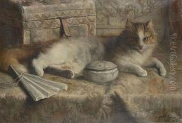 Long-haired Cat Oil Painting by Joseph, Jos. Schippers