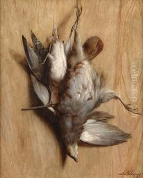 Jagdstilleben (trompe L'oeil). Oil Painting by Joseph, Jos. Schippers