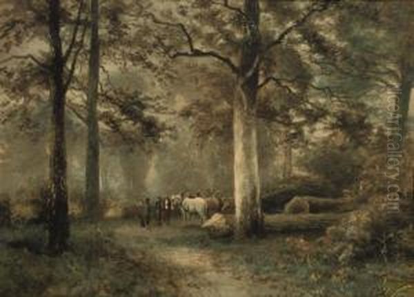 Loggers And Their Horses Oil Painting by Piet Schipperus