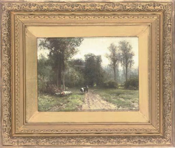 A Shady Woodland Track; And Returning From The Dairy Oil Painting by Piet Schipperus