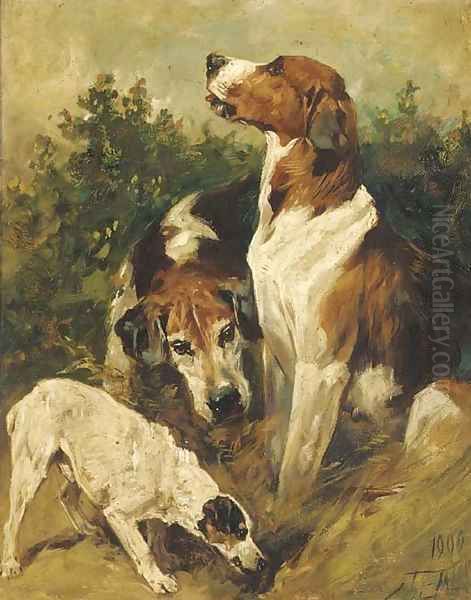 Hounds and a terrier Oil Painting by John Emms