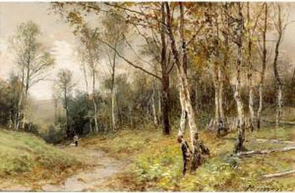 A Forest Landscape With Hunter Oil Painting by Piet Schipperus