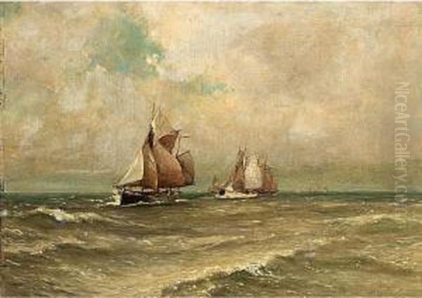 Sailing Vessels At Sea Oil Painting by Piet Schipperus