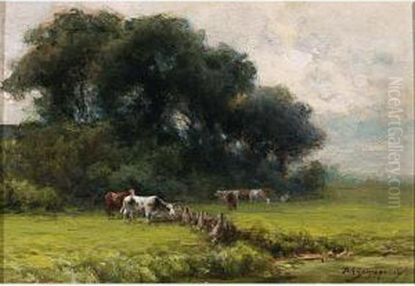 Cows In A Landscape Oil Painting by Piet Schipperus