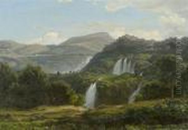 Waterfalls At Tivoli Oil Painting by Johann Wilhelm Schirmer