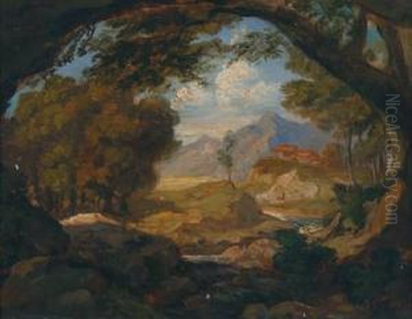 Circle Italian Landscape Oil Painting by Johann Wilhelm Schirmer