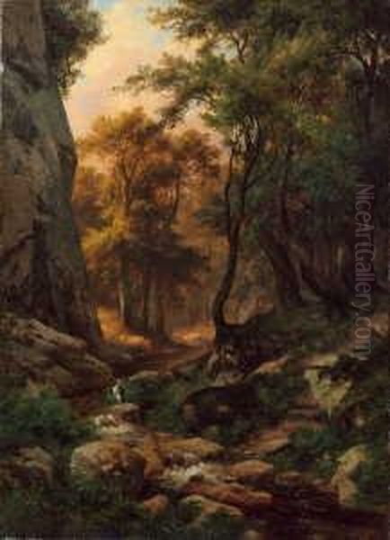 Bewaldete Landschaft Mit Oil Painting by Johann Wilhelm Schirmer