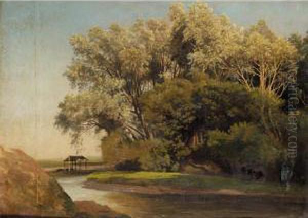 River Landscape Oil Painting by Johann Wilhelm Schirmer