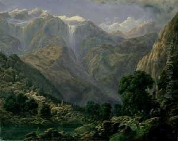 Schweizer Alpenlandschaft Mit Der Jungfrau. Oil Painting by Johann Wilhelm Schirmer